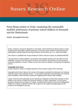 From Flying Rockets to Tesla: Examining the Sustainable Mobility Preferences of Primary School Children in Denmark and the Netherlands