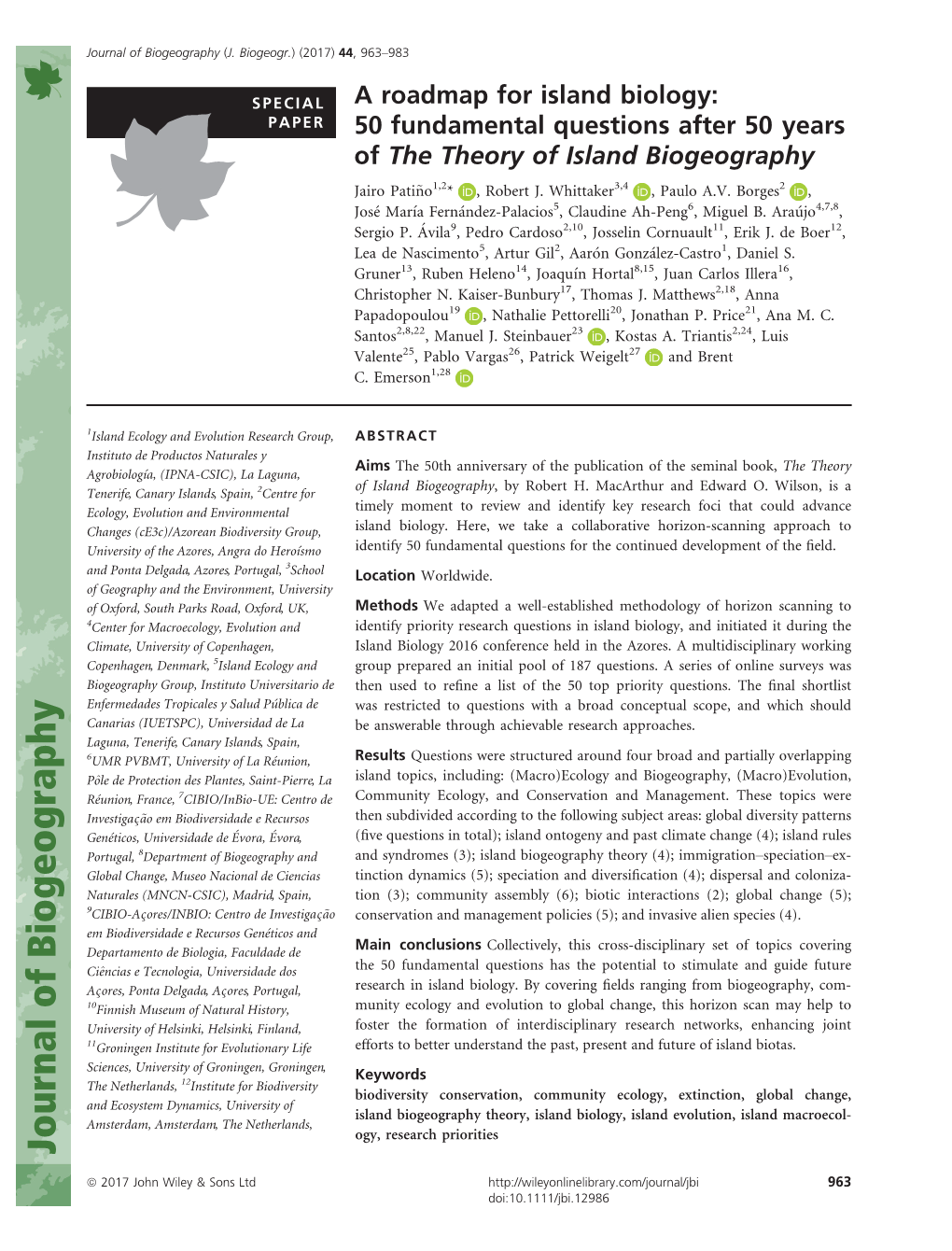 A Roadmap for Island Biology: 50 Fundamental Questions After 50&