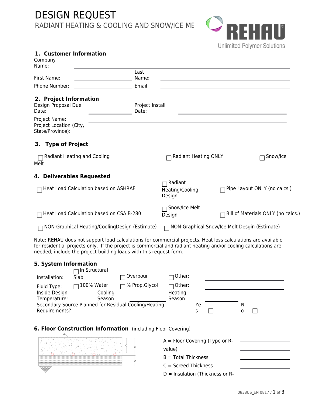 Design Request Form - Combined Radiant Cooling and Heating