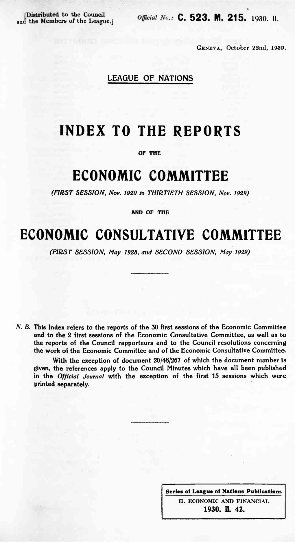To the Reports Economic Committee Economic
