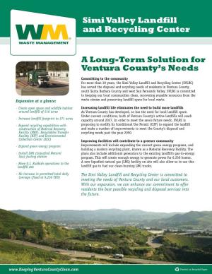 A Long-Term Solution for Ventura County's Needs Simi Valley Landfill and Recycling Center
