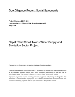 Nepal: Third Small Towns Water Supply and Sanitation Sector Project