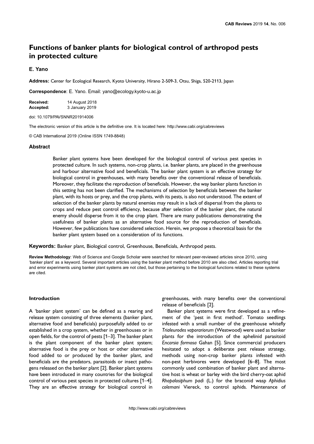 Functions of Banker Plants for Biological Control of Arthropod Pests in Protected Culture