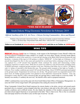 THE SKYCHASER” ` South Dakota Wing Electronic Newsletter for February 2019