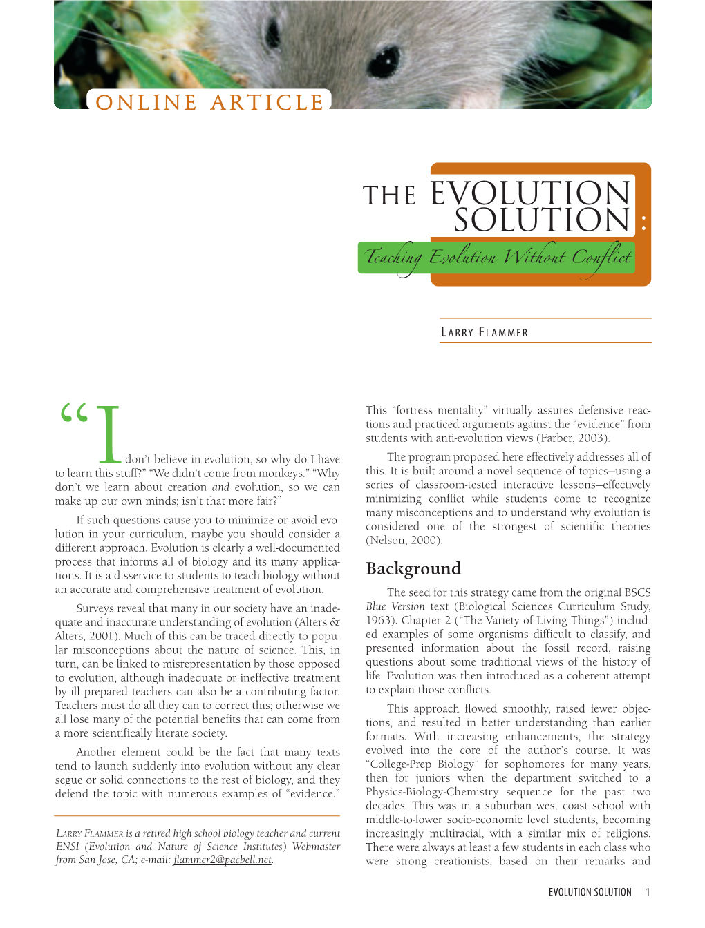 The Evolution Solution : Teaching Evolution Without Conflict