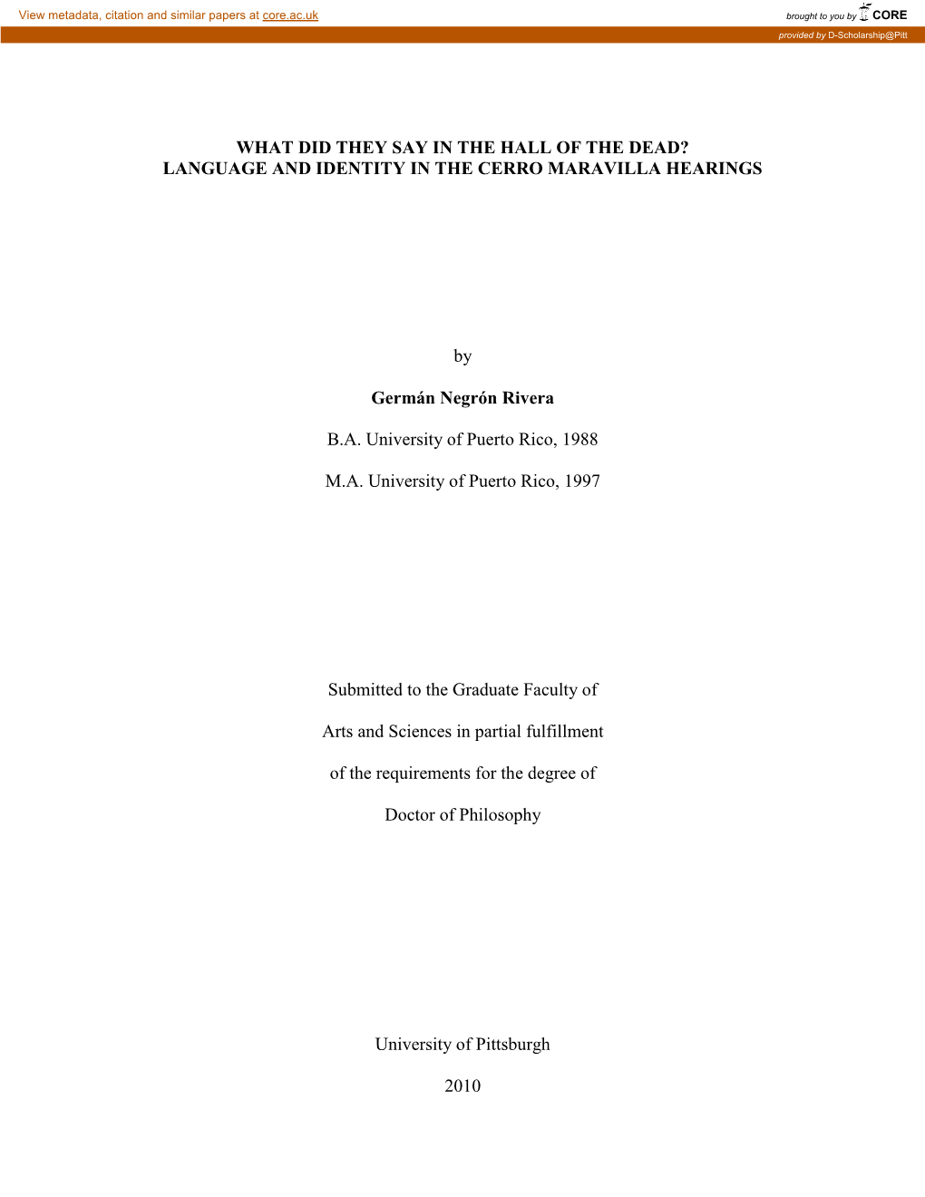 LANGUAGE and IDENTITY in the CERRO MARAVILLA HEARINGS by Germán Negrón Rivera