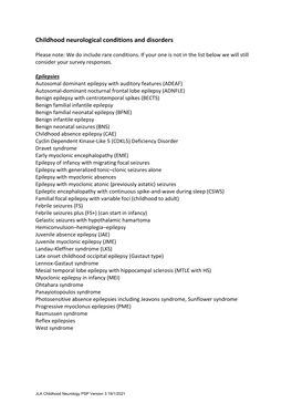 Childhood Neurological Conditions and Disorders