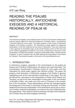 Reading the Psalms Historically. Antiochene Exegesis and a Historical Reading of Psalm 46