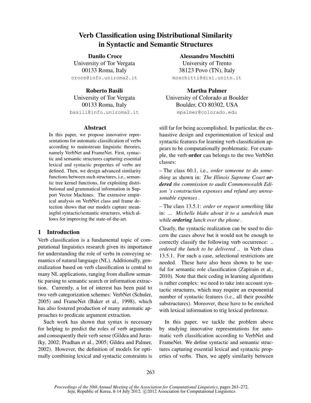 Verb Classification Using Distributional Similarity in Syntactic