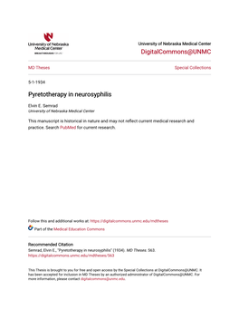 Pyretotherapy in Neurosyphilis