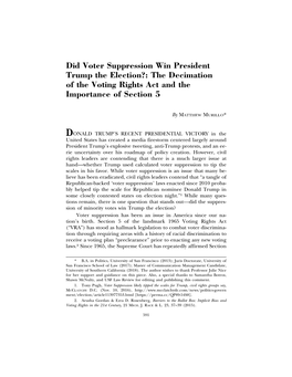 Did Voter Suppression Win President Trump the Election?: the Decimation of the Voting Rights Act and the Importance of Section 5