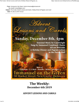 The Curate: Advent Lessons and Carols, Holiday Dinner & Pageant