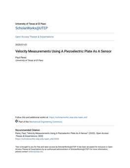 Velocity Measurements Using a Piezoelectric Plate As a Sensor