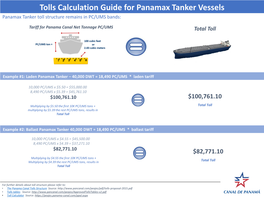 Tolls Calculation Guide for Panamax Tanker Vessels Panamax Tanker Toll Structure Remains in PC/UMS Bands