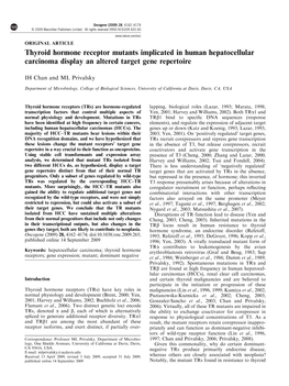 Thyroid Hormone Receptor Mutants Implicated in Human Hepatocellular Carcinoma Display an Altered Target Gene Repertoire