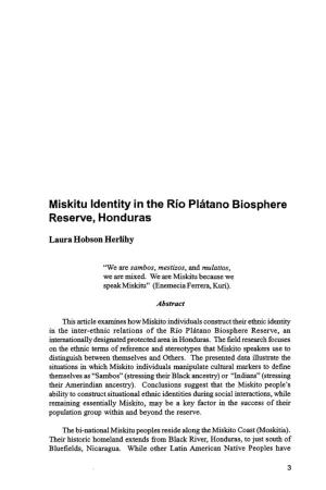 Miskitu Identity in the Rio Platano Biosphere Reserve, Honduras
