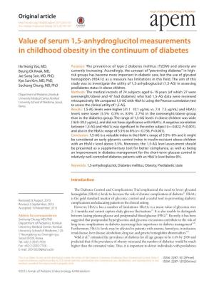 Value of Serum 1,5-Anhydroglucitol Measurements in Childhood Obesity in the Continuum of Diabetes