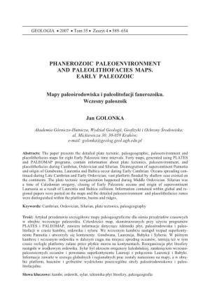Phanerozoic Paleoenvironment and Paleolithofacies Maps. Early Paleozoic