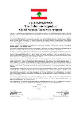 The Lebanese Republic Global Medium Term Note Program