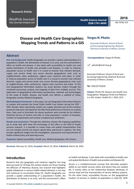 Disease and Health Care Geographies: Mapping Trends And