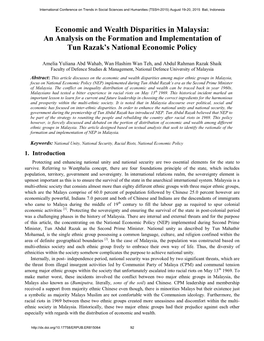 Economic and Wealth Disparities in Malaysia: an Analysis on the Formation and Implementation of Tun Razak’S National Economic Policy