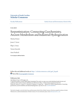 Serpentinization: Connecting Geochemistry, Ancient Metabolism and Industrial Hydrogenation Martina Preiner