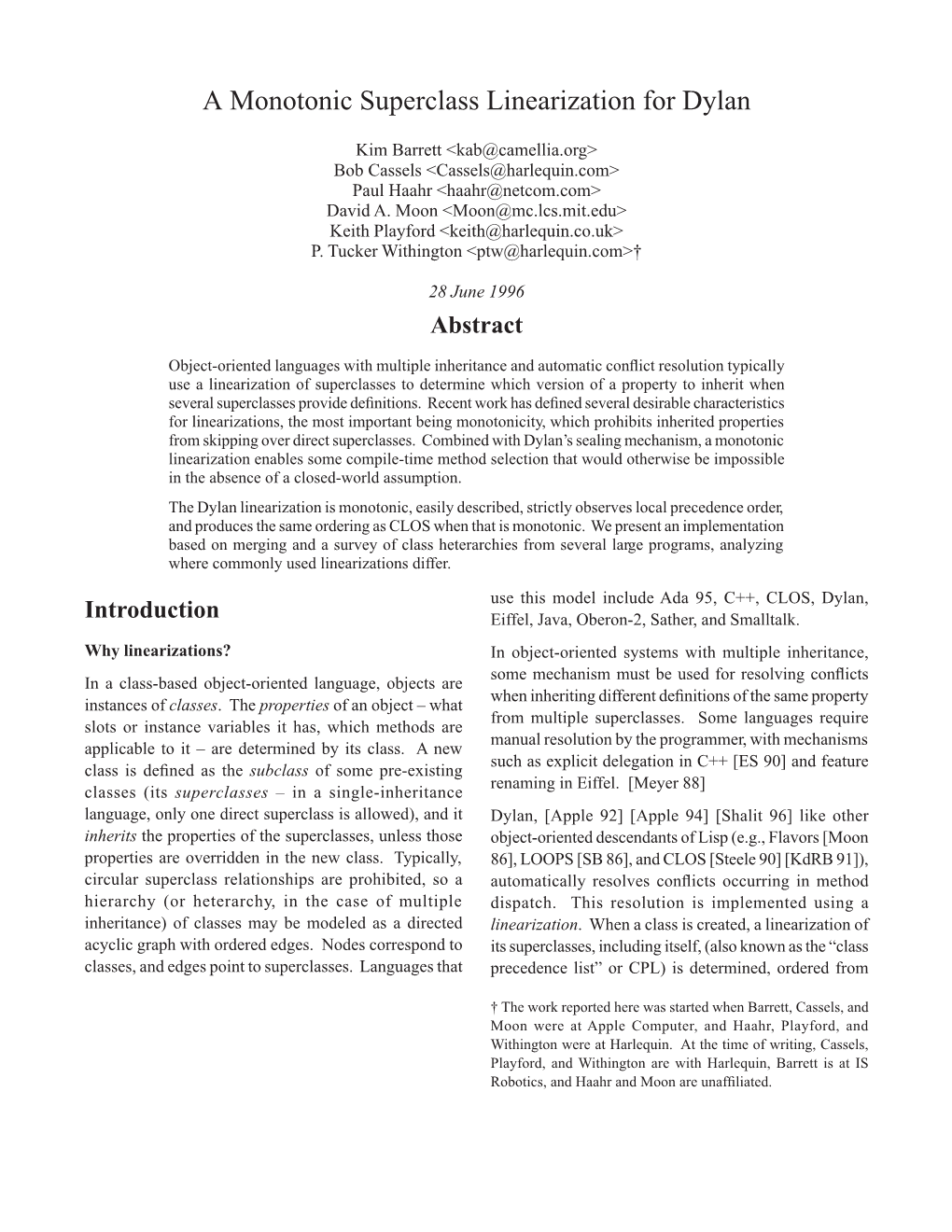 A Monotonic Superclass Linearization for Dylan