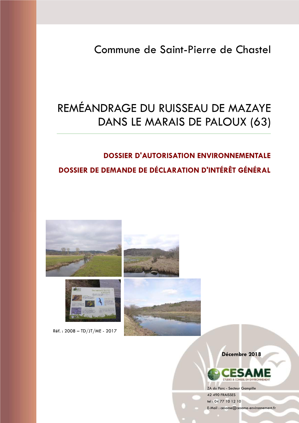 Reméandrage Du Ruisseau De Mazaye Dans Le Marais De Paloux (63)