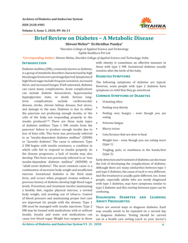 Brief Review on Diabetes – a Metabolic Disease