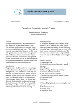 Puberphonia Conservative Approach a Review