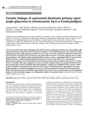 Genetic Linkage of Autosomal Dominant Primary Open Angle Glaucoma to Chromosome 3Q in a Greek Pedigree