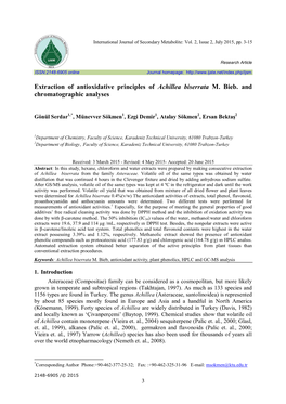 Extraction of Antioxidative Principles of Achillea Biserrata M. Bieb. and Chromatographic Analyses