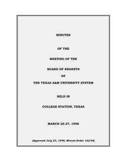 The Texas A&M University System, Meeting of the Board of Regents, Minutes