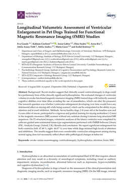 Longitudinal Volumetric Assessment of Ventricular Enlargement in Pet Dogs Trained for Functional Magnetic Resonance Imaging (Fmri) Studies