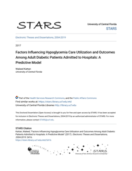 Factors Influencing Hypoglycemia Care Utilization and Outcomes Among Adult Diabetic Patients Admitted to Hospitals: a Predictive Model