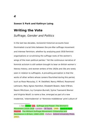 Writing the Vote Suffrage, Gender and Politics