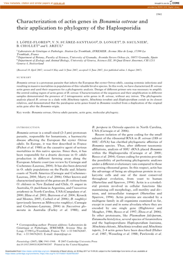 Characterization of Actin Genes in Bonamia Ostreae and Their Application to Phylogeny of the Haplosporidia