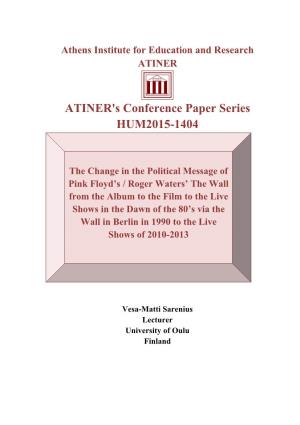 ATINER's Conference Paper Series HUM2015-1404