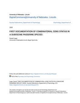 First Documentation of Combinatorial Song Syntax in a Suboscine Passerine Species