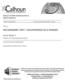 Recognizing That I Volunteered As a Ranger