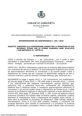 COMUNE DI SABBIONETA Provincia Di Mantova *****