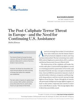 The Post-Caliphate Terror Threat in Europe—And the Need for Continuing U.S