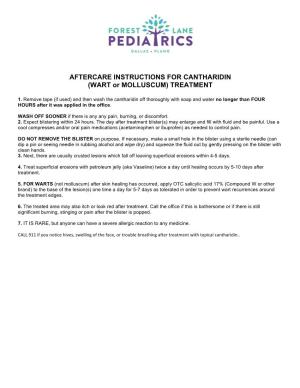 AFTERCARE INSTRUCTIONS for CANTHARIDIN (WART Or MOLLUSCUM) TREATMENT
