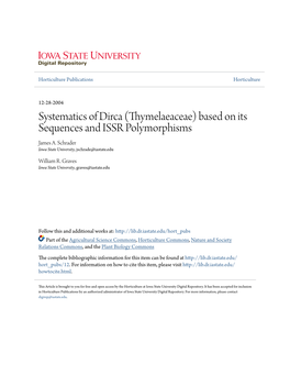 Systematics of Dirca (Thymelaeaceae) Based on Its Sequences and ISSR Polymorphisms James A