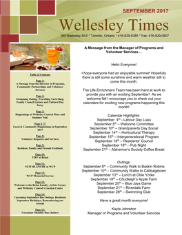 Wellesley Times 160 Wellesley St E * Toronto, Ontario * 416-929-9385 * Fax: 416-929-0807