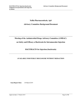 Xellia Pharmaceuticals, Aps Advisory Committee Background Document