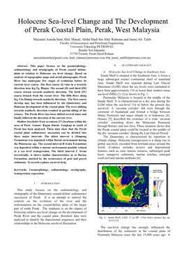 Holocene Sea-Level Change and the Development of Perak Coastal Plain, Perak, West Malaysia