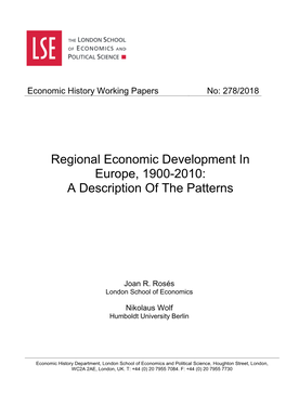Regional Economic Development in Europe, 1900-2010: a Description of the Patterns