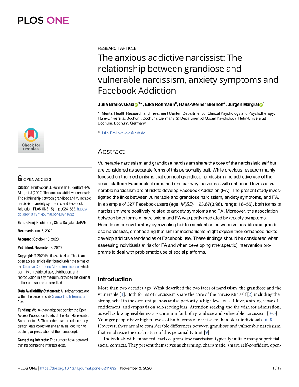 The Relationship Between Grandiose and Vulnerable Narcissism, Anxiety Symptoms and Facebook Addiction