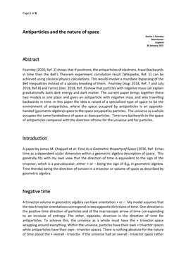 Antiparticles and the Nature of Space Abstract Introduction Negative Time